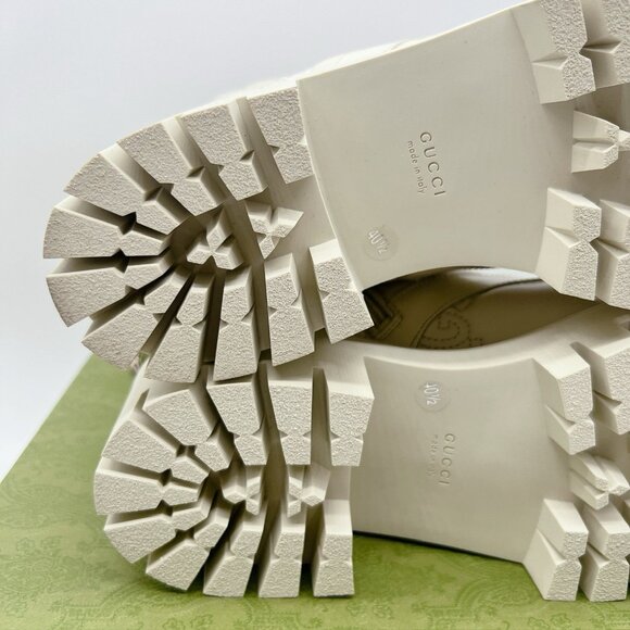 Gucci Marmont GG Interlock Embossed Lace Up Boots White Leather Platform EU 40.5 - Picture 12 of 13
